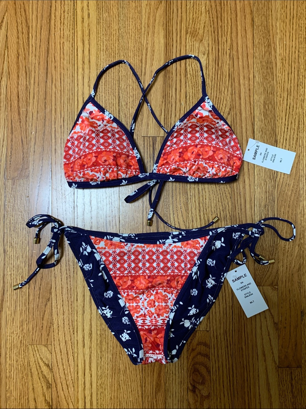Sunshine 79 Swimsuit - reversible red white and blue USA flag flower bikini set